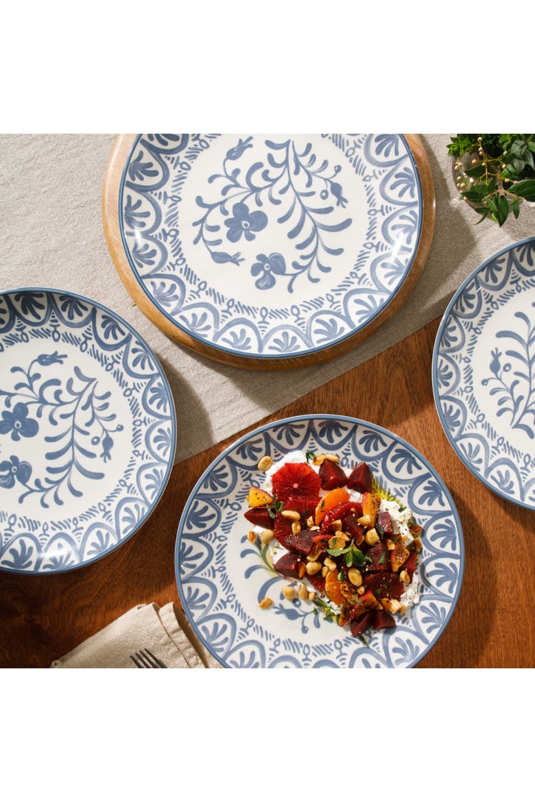 2-Time Oprah's favorite things, Valencia Flor 4pc Stoneware Dinner Plate Set, Alternate, color, Iris Blue