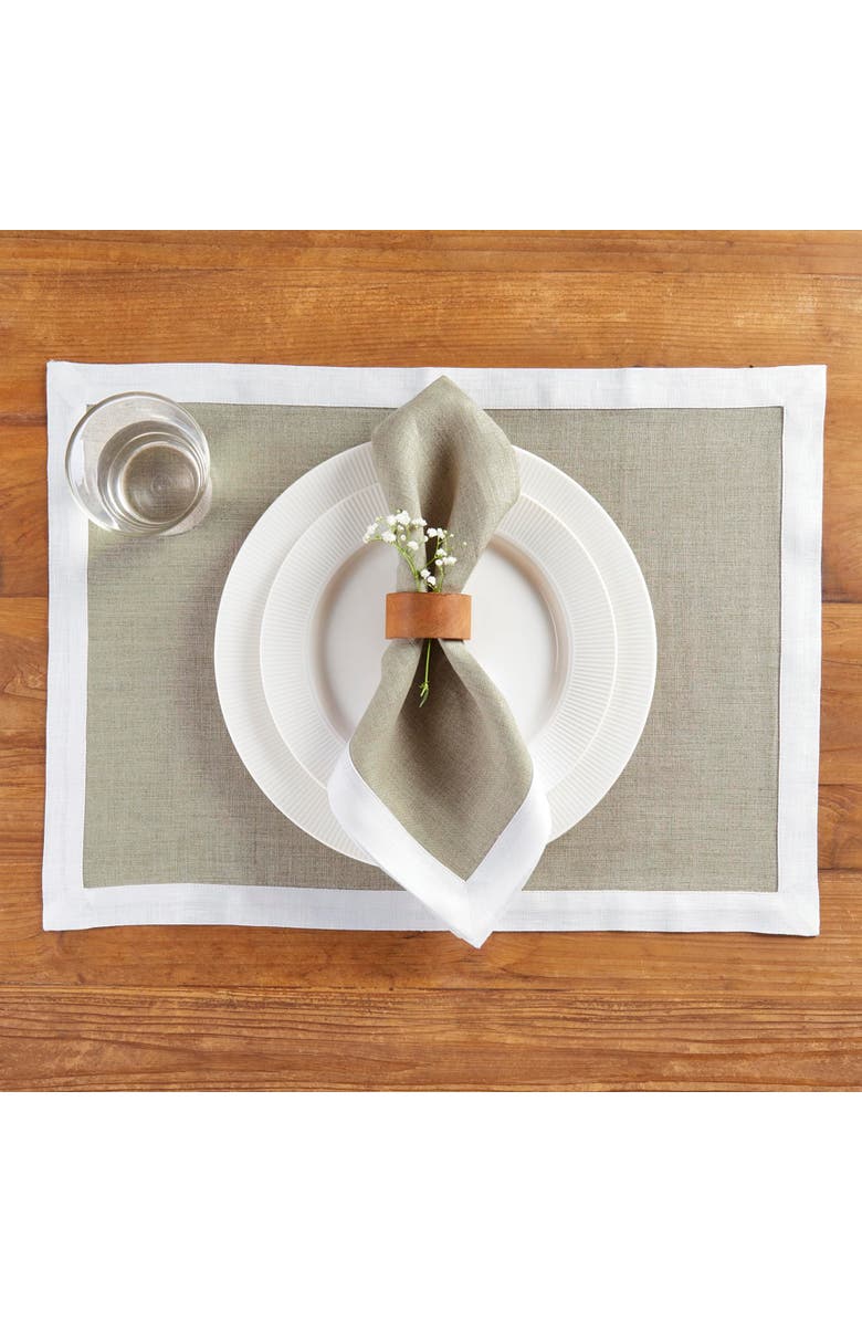 Solino Home Linen Placemats - Classic, 14" x 19" Inch, Alternate, color, White And Natural