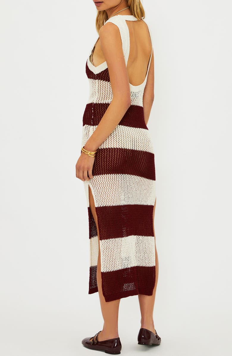 Beach Riot Holly Stripe Sheer Open Knit Cover-Up Dress, Alternate, color, Merlot Stripe