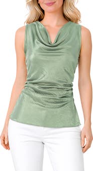 TASH AND SOPHIE Crushed Satin Cowl Neck Top