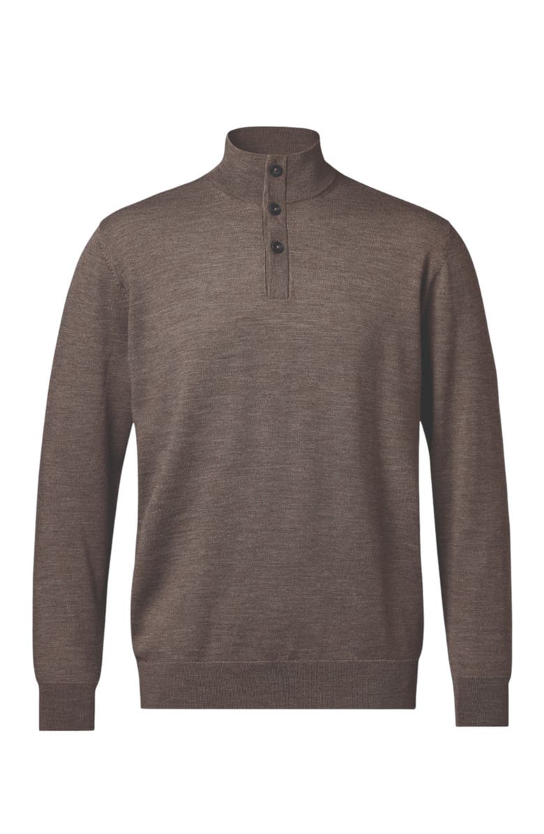 Charles Tyrwhitt Pure Merino Button Neck Sweater, Alternate, color, Mocha