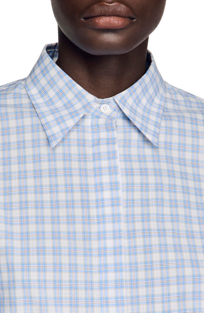 SANDRO Short checked shirt, Alternate, color, Blu / White