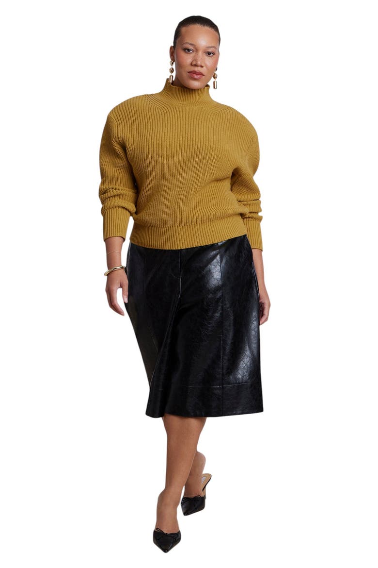 Power Shoulder Mock Neck Sweater (plus), Alternate, color, YELLOW JASMINE