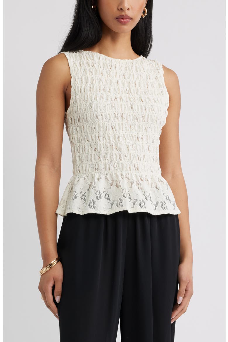 Smocked Lace Peplum Top, Main, color, IVORY