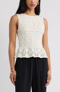 Open Edit Smocked Lace Peplum Top