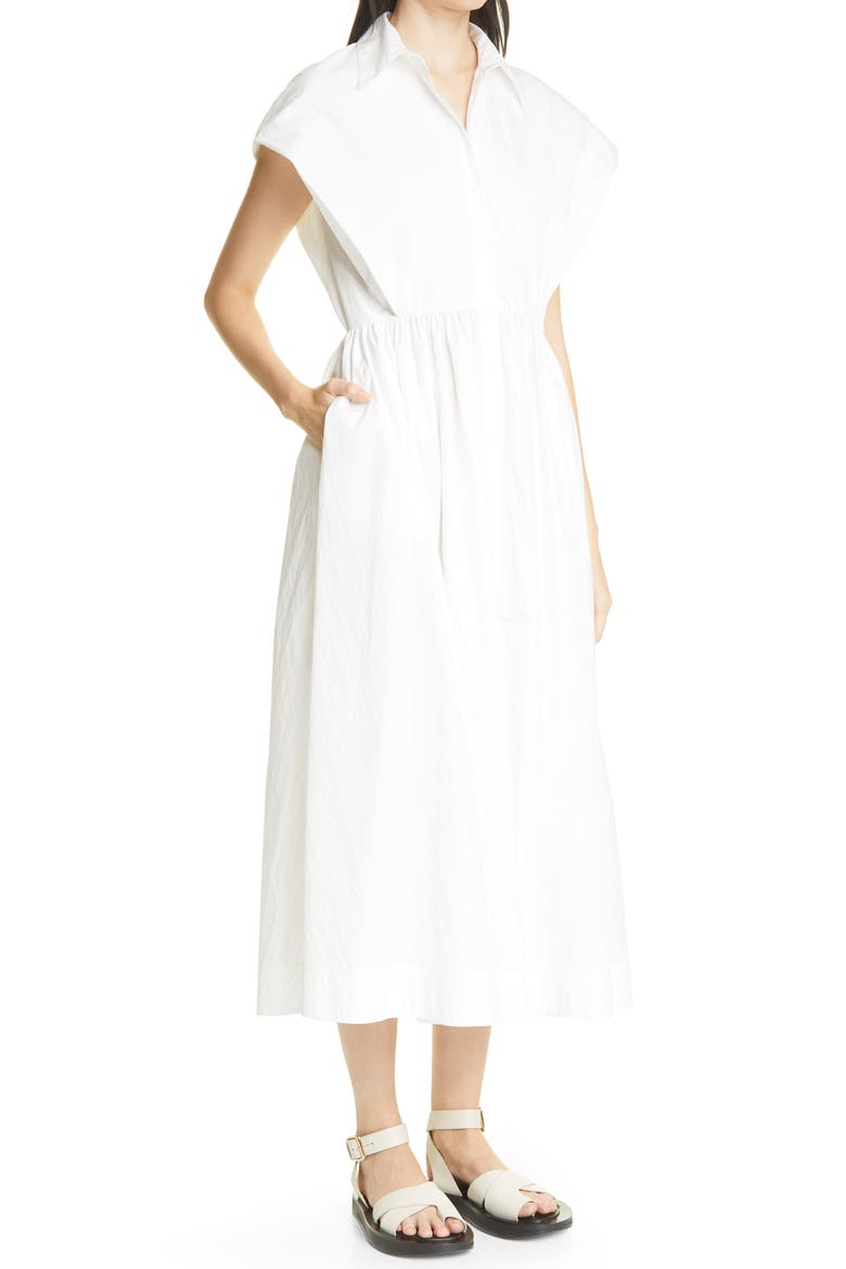 Sleeveless Cotton Blend Midi Dress, Alternate, color, 100 WHITE