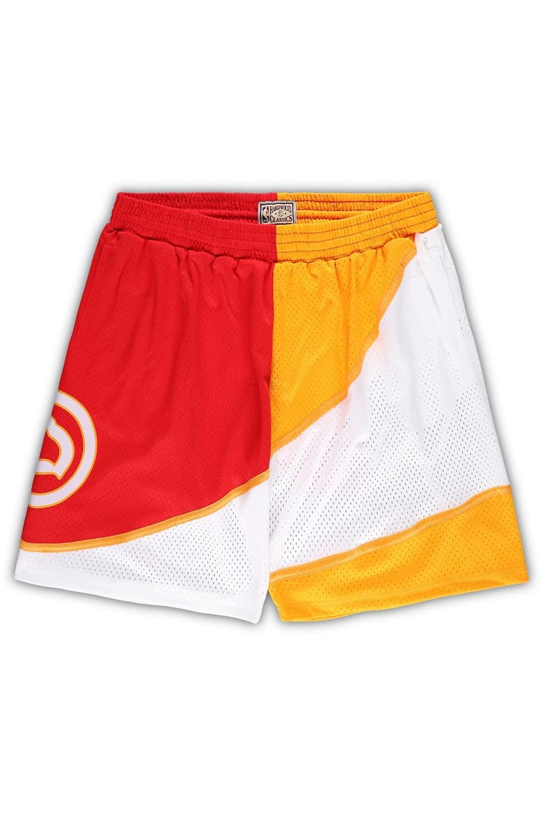 Men's Mitchell & Ness Yellow/Red Atlanta Hawks Big & Tall Hardwood Classics Split Swingman Shorts, Main, color, Yellow