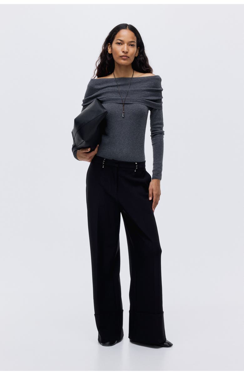 H&M Rivet-detail dress pants, Main, color, Black
