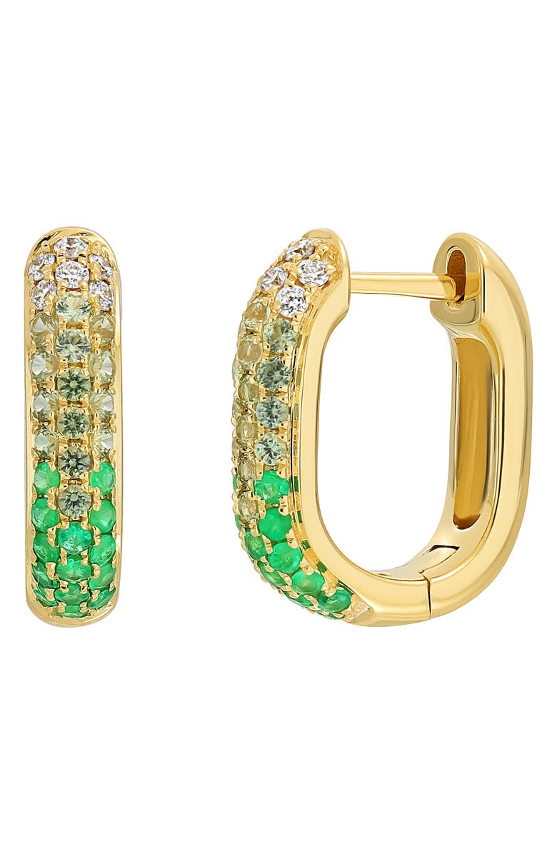 Bony Levy El Mar 18K Yellow Gold Diamond, Emerald & Green Sapphire Hoop Earrings, Main, color,