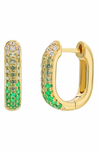 El Mar 18K Yellow Gold Diamond, Emerald & Green Sapphire Hoop Earrings