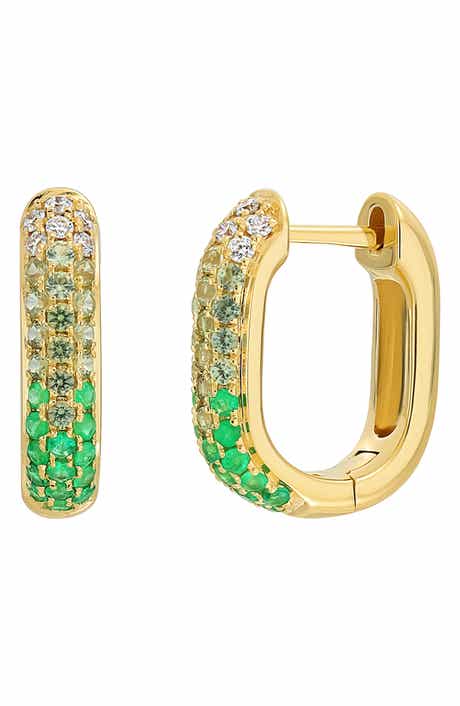 El Mar 18K Yellow Gold Diamond, Emerald & Green Sapphire Hoop Earrings