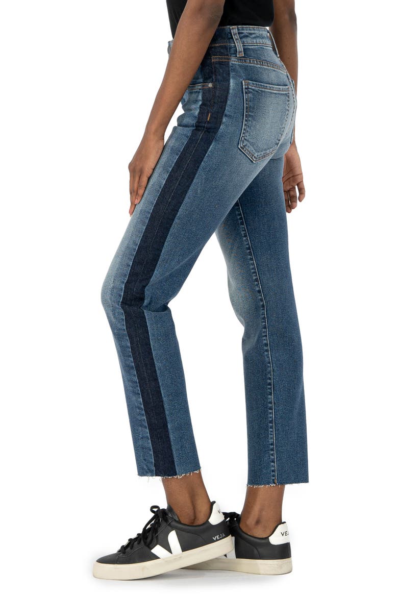 Elizabeth Fab Ab Side Stripe High Waist Raw Hem Straight Leg Jeans, Alternate, color, DESIGNER