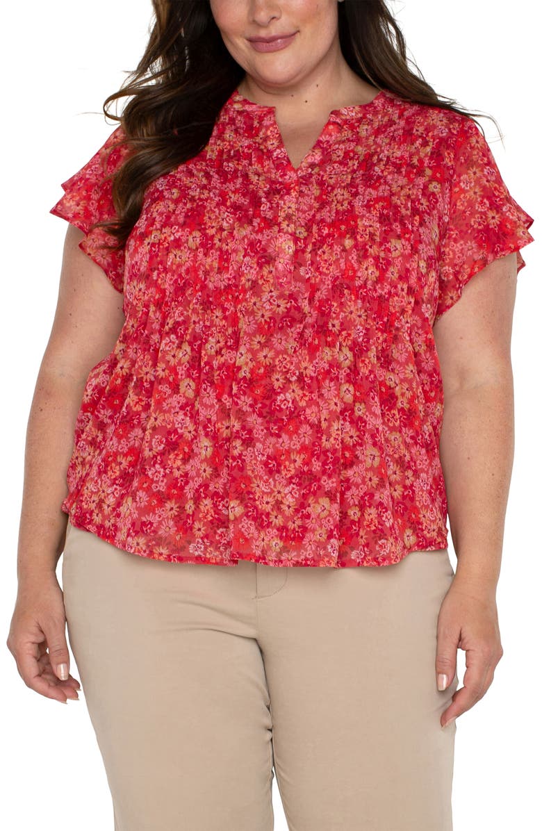 Liverpool Los Angeles Floral Flutter Sleeve Chiffon Top, Main, color, 
