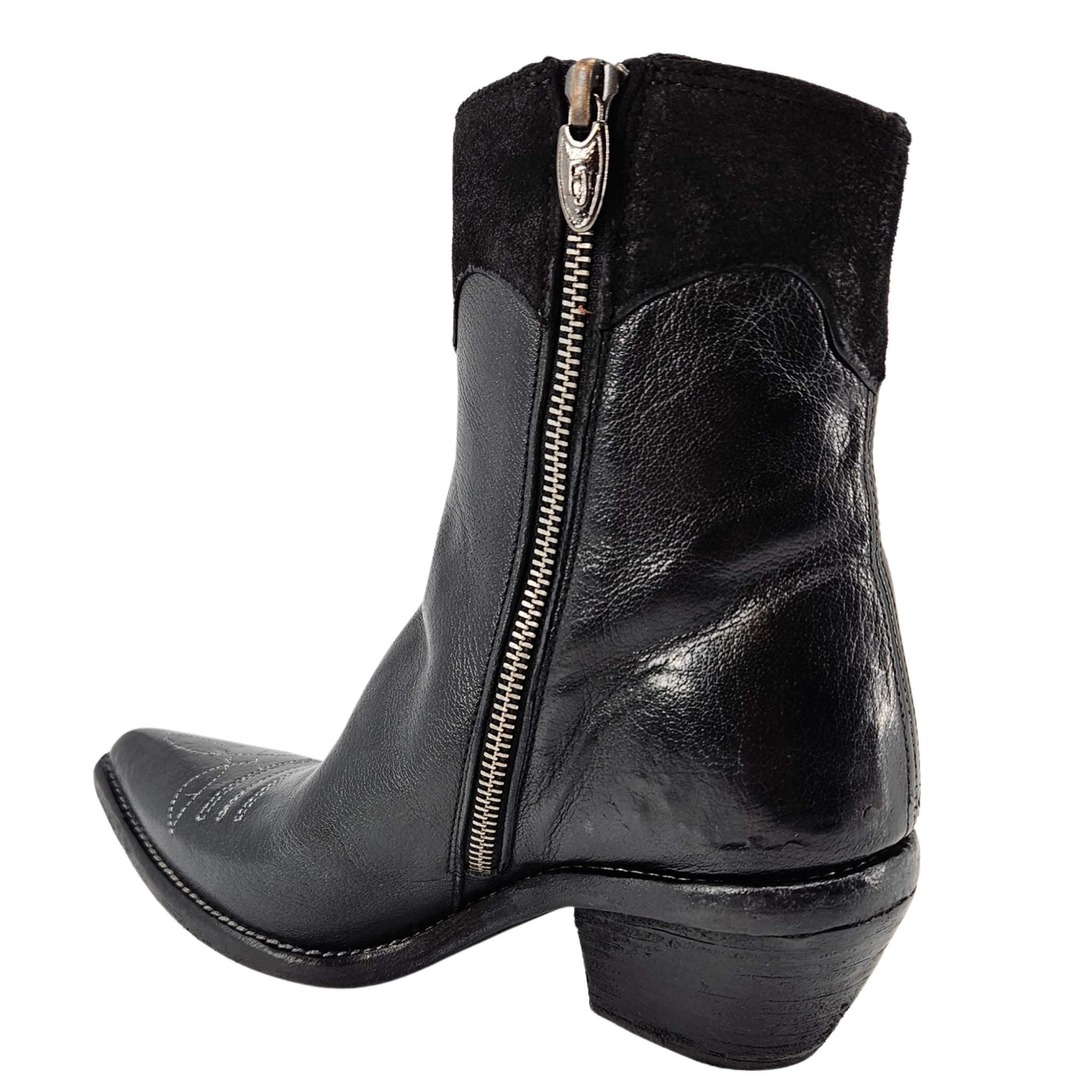 Cowboy Pointy Toe Star Ankle Boots, Alternate, color, black