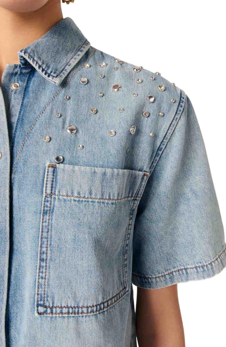 maje Studded denim shirt, Alternate, color,