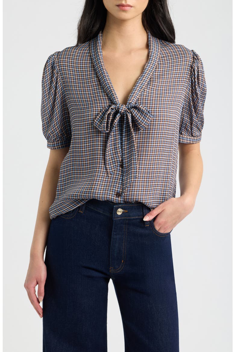 The Sonnet Silk Blouse, Main, color, CHESTNUT MULTI PLAID