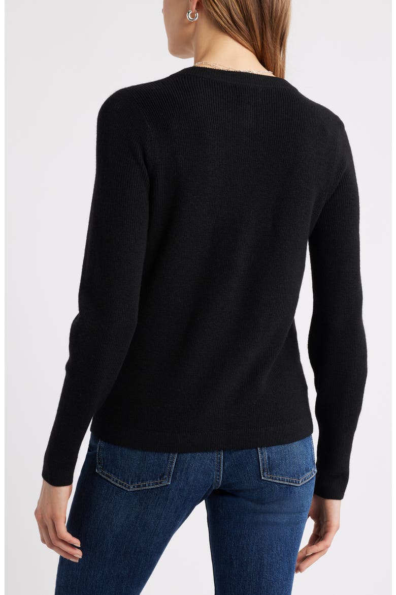 Crewneck Merino Wool Blend Cardigan, Alternate, color, BLACK