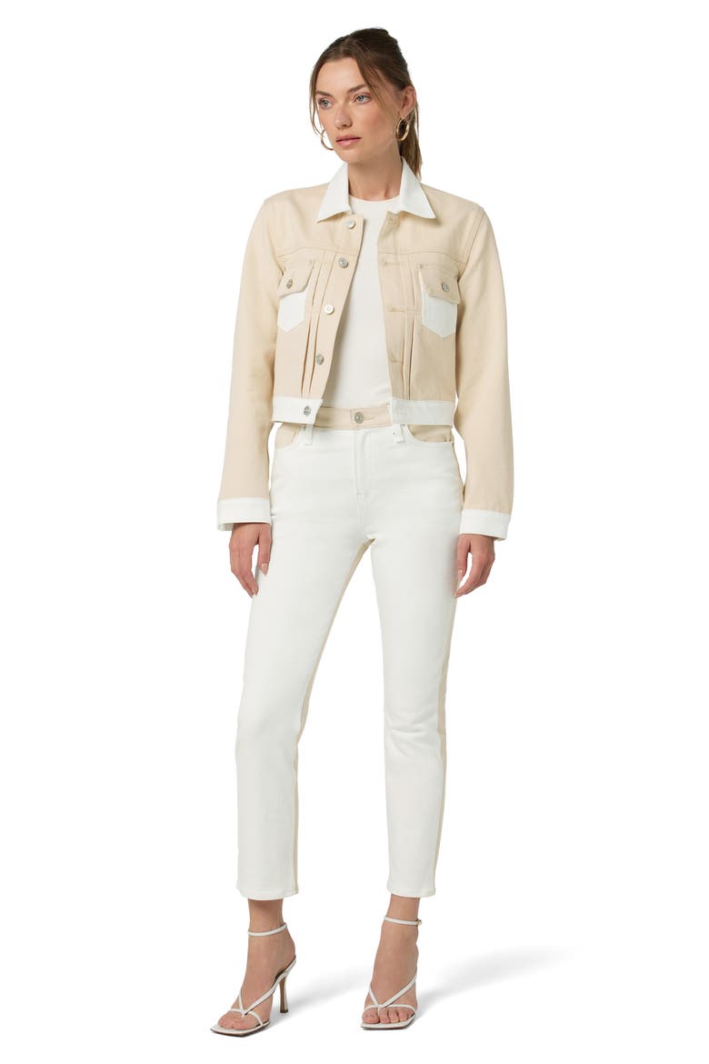 Lola Two-Tone Shrunken Denim Trucker Jacket, Alternate, color, ANGORA COLORBLOCK