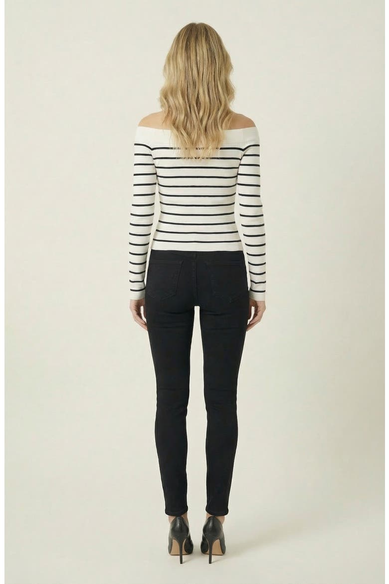 Off the Shoulder Striped Knit Top, Alternate, color, White / Black Stripes