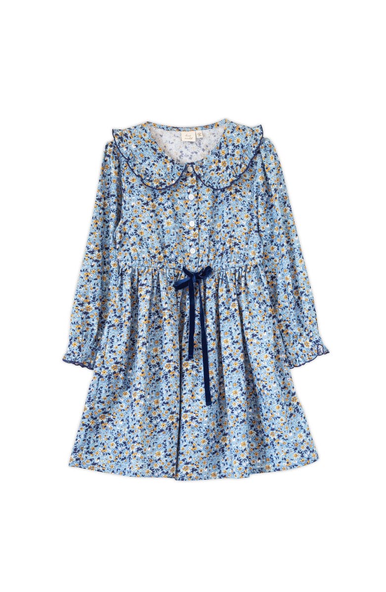 Beet World Little Kid Adelaide Velvet Tie Dress, Main, color, Blue And Mustard