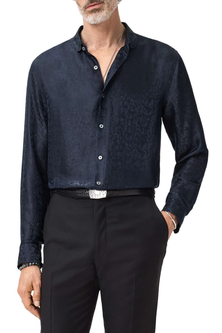 Orchard Abstract Jacquard Button-Up Shirt, Main, color, THISTLE