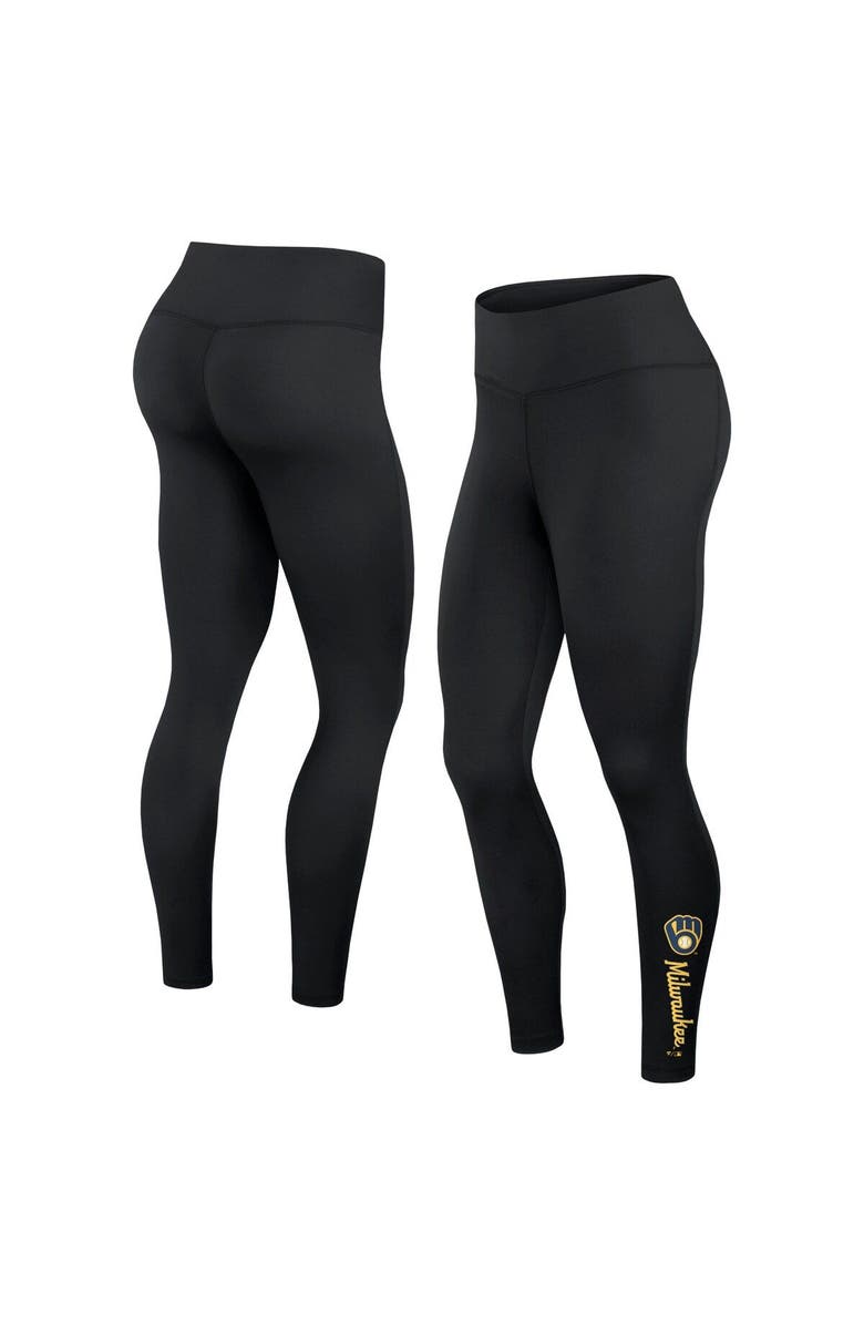 FANATICS Women's Fanatics Branded Black Milwaukee Brewers Wordmark Stack Leggings, Main, color, 