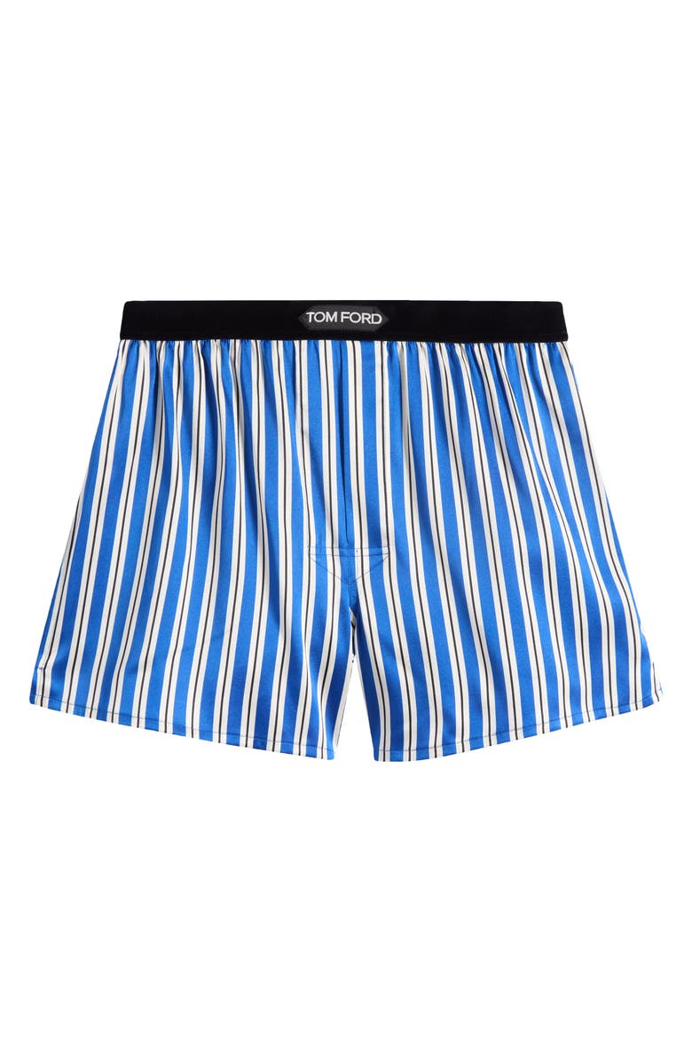 TOM FORD Stripe Stretch Silk Boxer Shorts, Main, color, Blue/ White