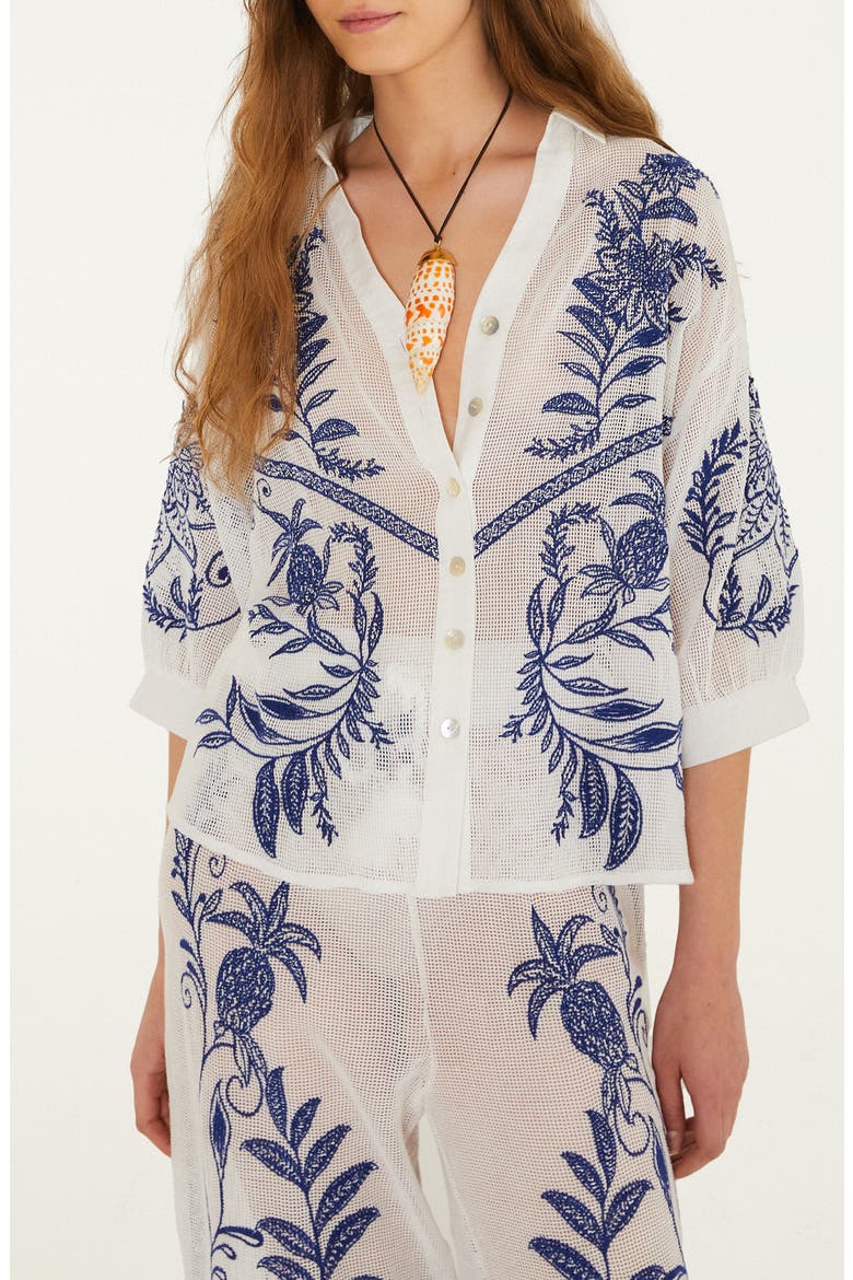 Nina Embroidery Open Stitch Cotton Cover-Up Top, Main, color, NINA EMBROIDERY OFF-