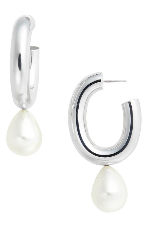 Large Imitation Pearl Egg Hoop Earrings