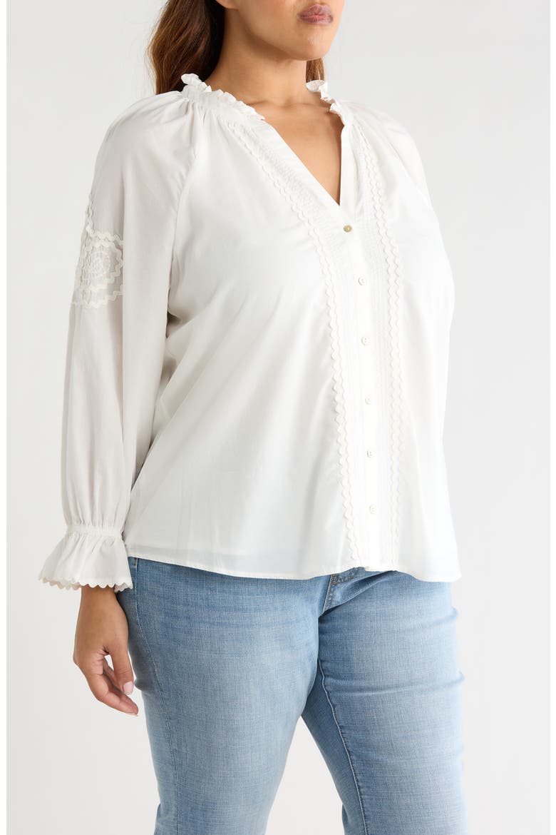 Rickrack Front Button Cotton Top, Alternate, color, BONE