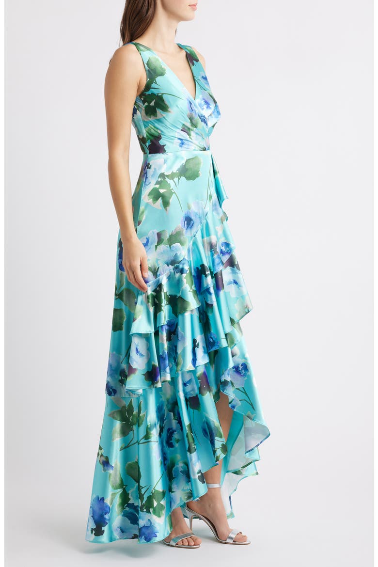 Social Tiered Satin High-Low Cocktail Dress, Alternate, color, AQUA