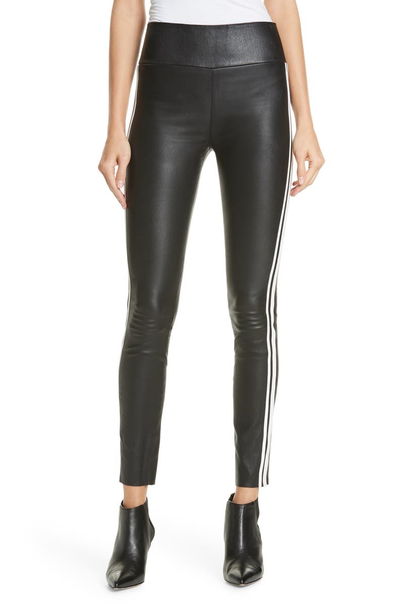 SPRWMN Two-Stripe Athletic Leather Ankle Leggings, Main, color,