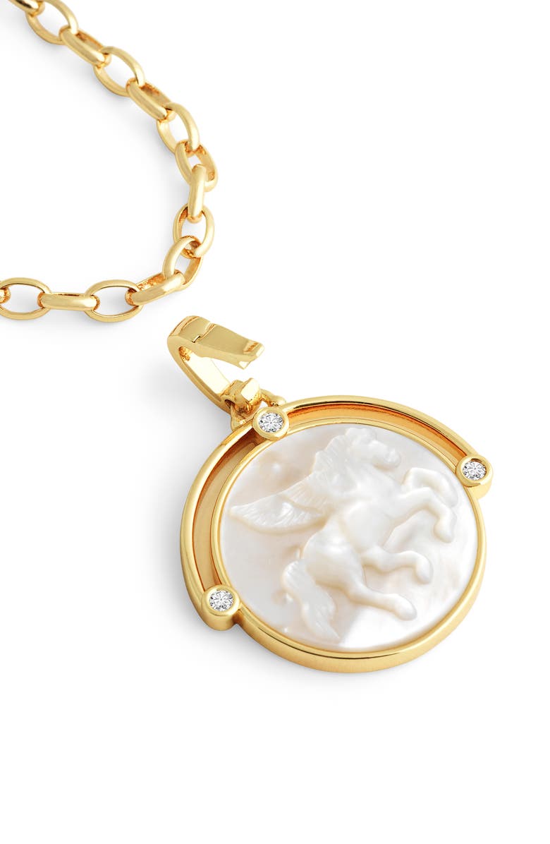 Anabel Aram Jewelry Pegasus Mother of Pearl Coin Pendant Necklace, Alternate, color, Gold Mother Of Pearl
