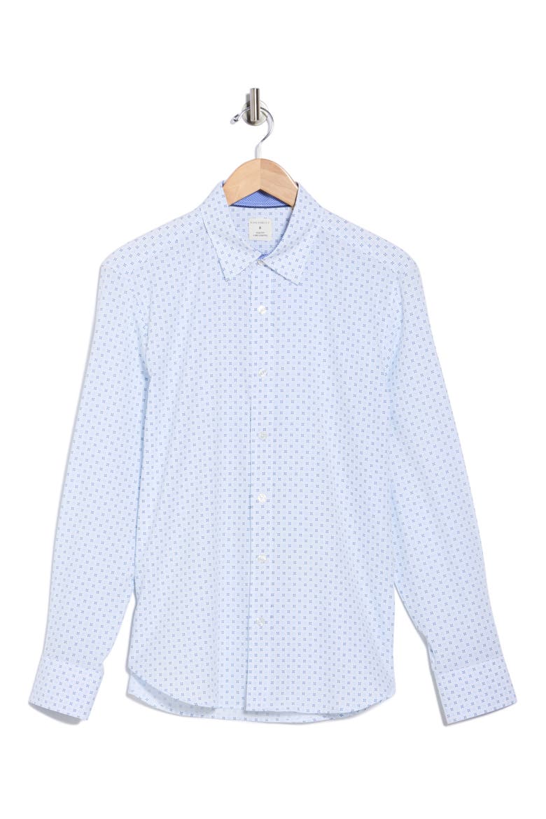 Micro Geometric Print Stretch Button-Up Shirt, Alternate, color, WHITE/ BLUE