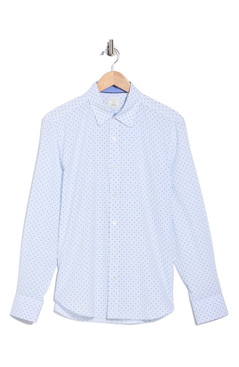 CONSTRUCT Micro Geometric Print Stretch Button-Up Shirt, Alternate, color, White/ Blue