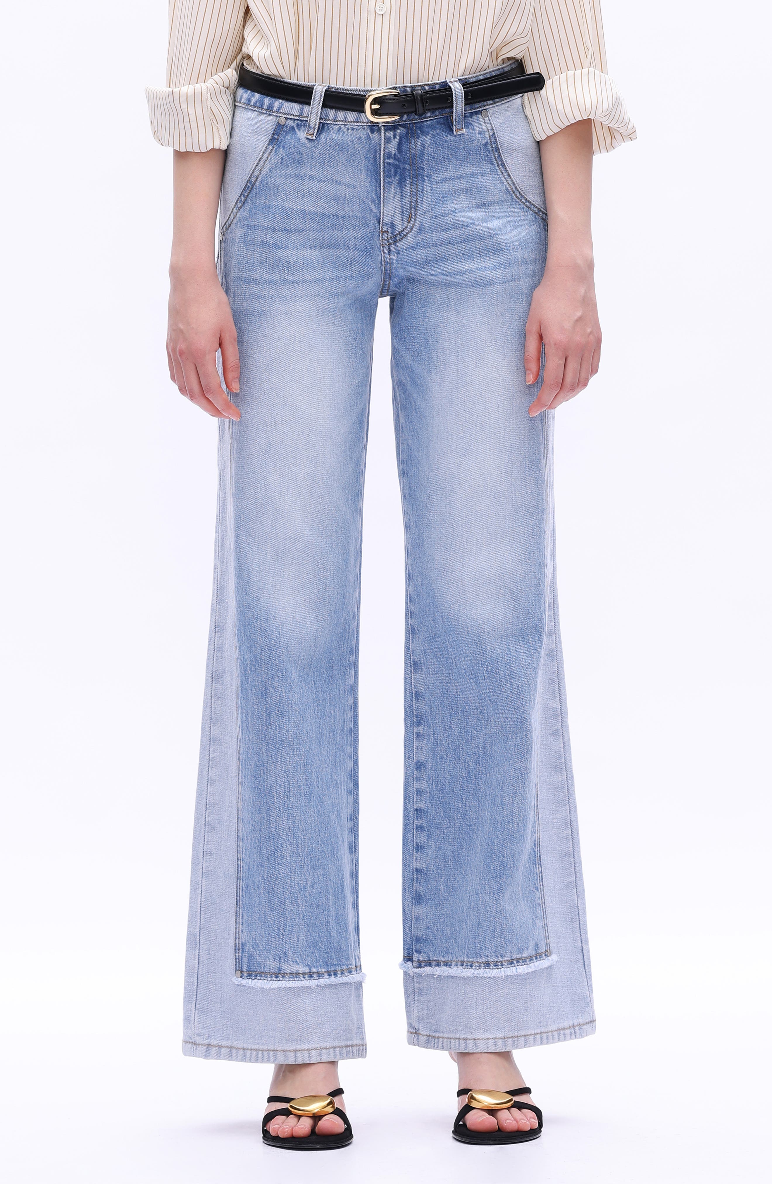 Paneled Mid Rise Wide Leg Carpenter Jeans