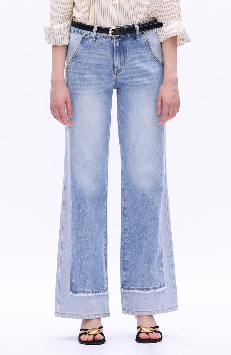 Bayeas Paneled Mid Rise Wide Leg Carpenter Jeans, Main, color, Light Blue