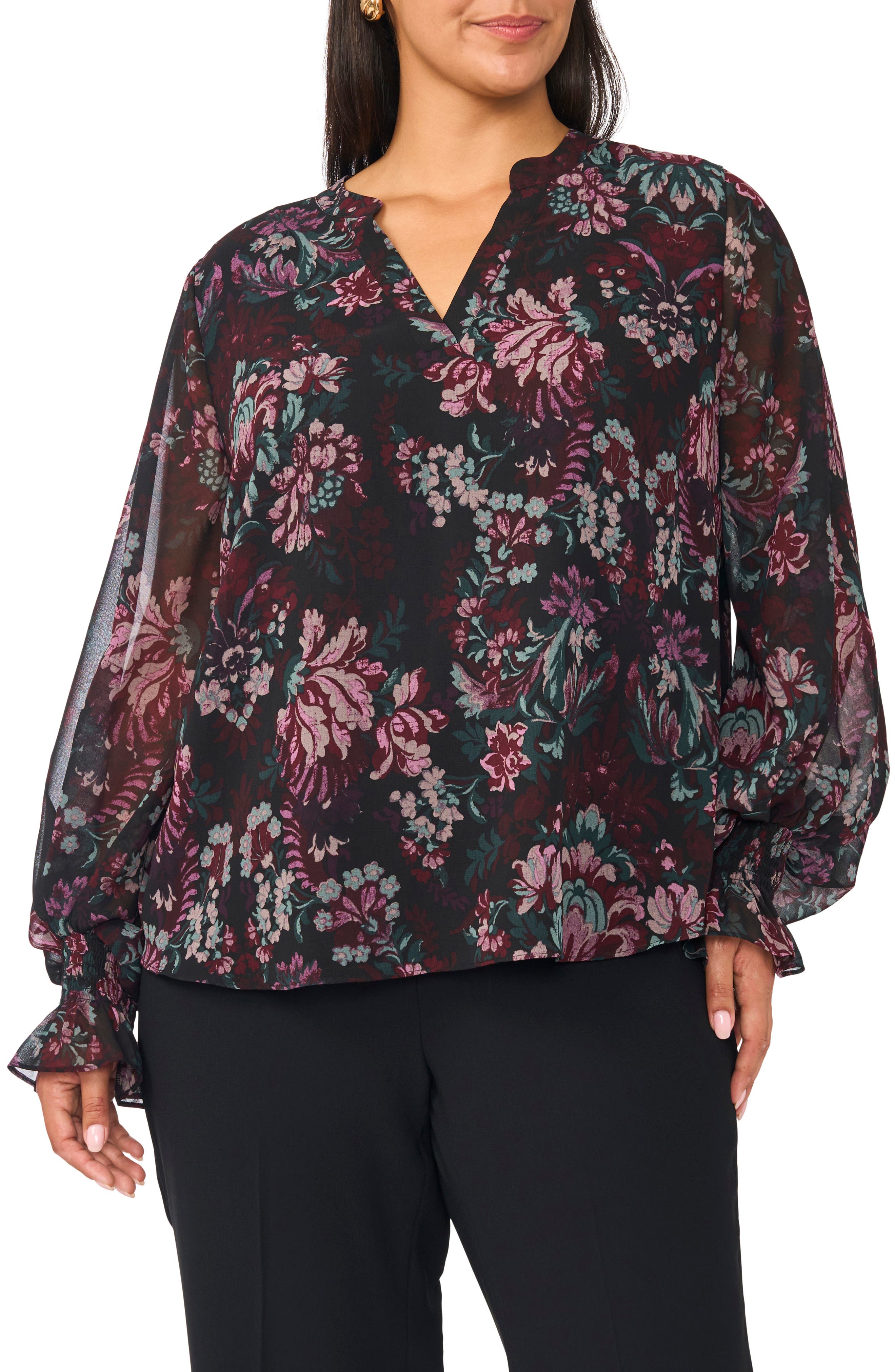 Split Neck Long Sleeve Top