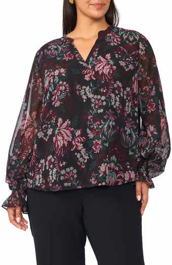 Split Neck Long Sleeve Top