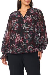 Vince Camuto Split Neck Long Sleeve Top
