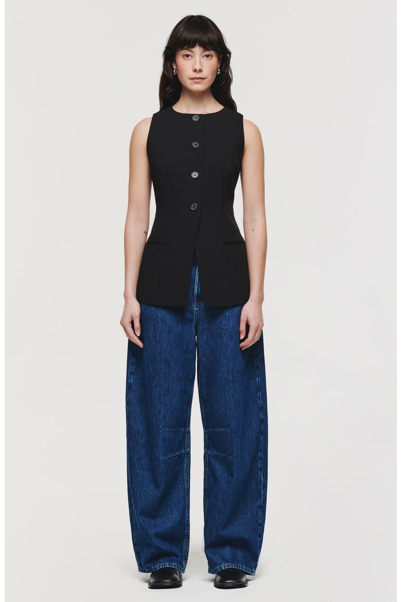 Leo Collarless Vest, Alternate, color, BLACK