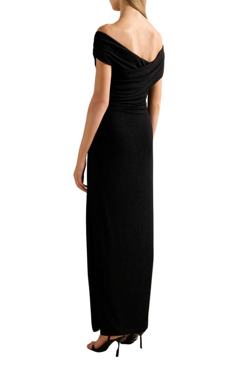 Ever New Sandy Glitter Asymmetric Off The Shoulder Evening Dress In Black