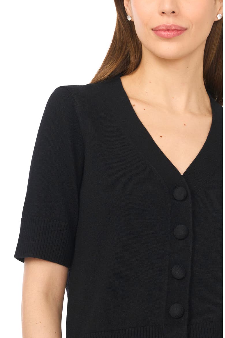 Covered Button Short Sleeve Cardigan, Alternate, color, RICH BLACK