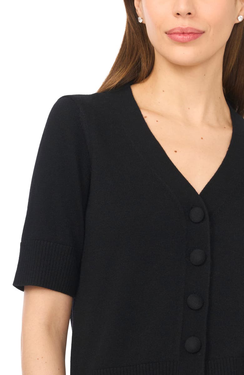 CeCe Covered Button Short Sleeve Cardigan, Alternate, color, Rich Black