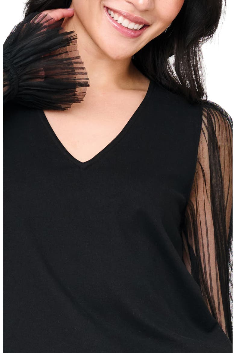 Pleated Bell Sleeve Stretch Cotton Ponte Top, Alternate, color, BLACK