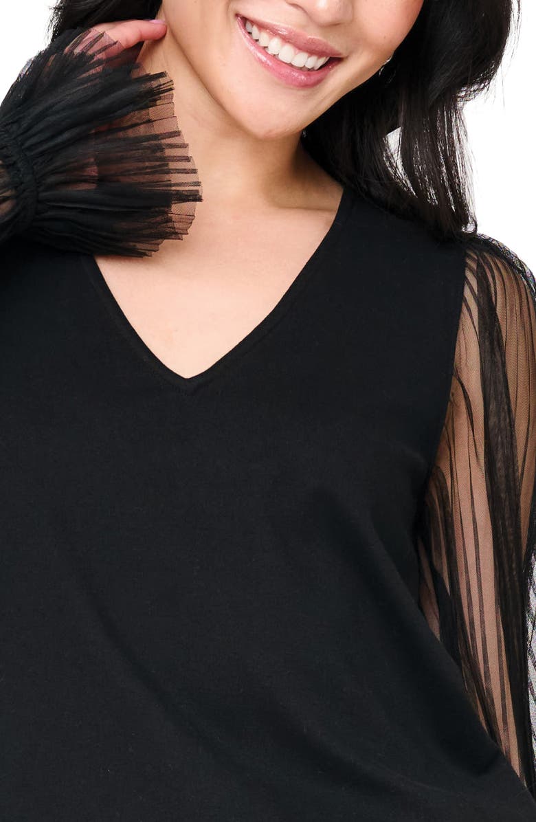 GIBSONLOOK Pleated Bell Sleeve Stretch Cotton Ponte Top, Alternate, color, Black