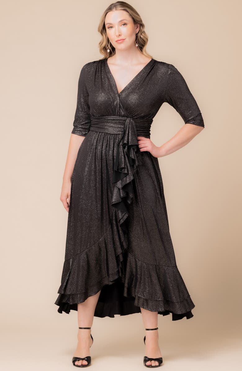 Kiyonna Glimmer Ruffle Gown, Alternate, color, Silver Starlight