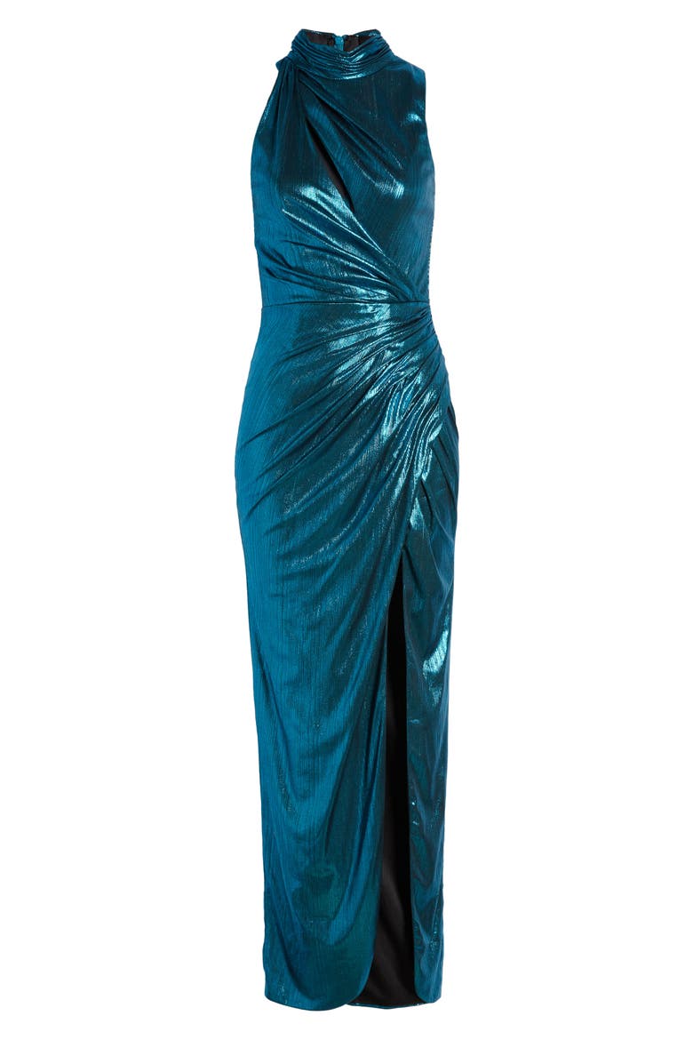Sleeveless High Neck Cutout Gown, Alternate, color, PEACOCK