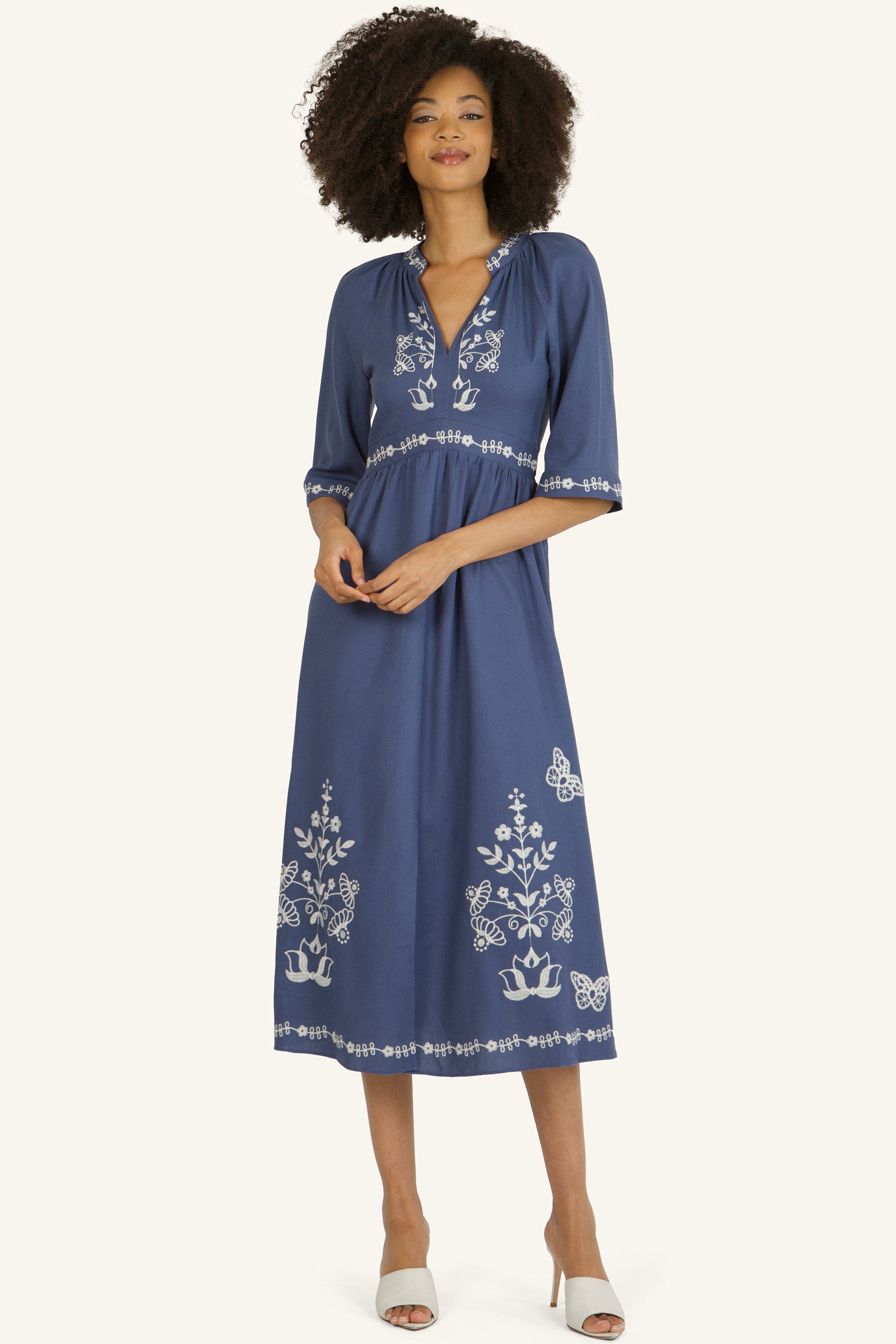 selected Blue with Off-White Embroidery