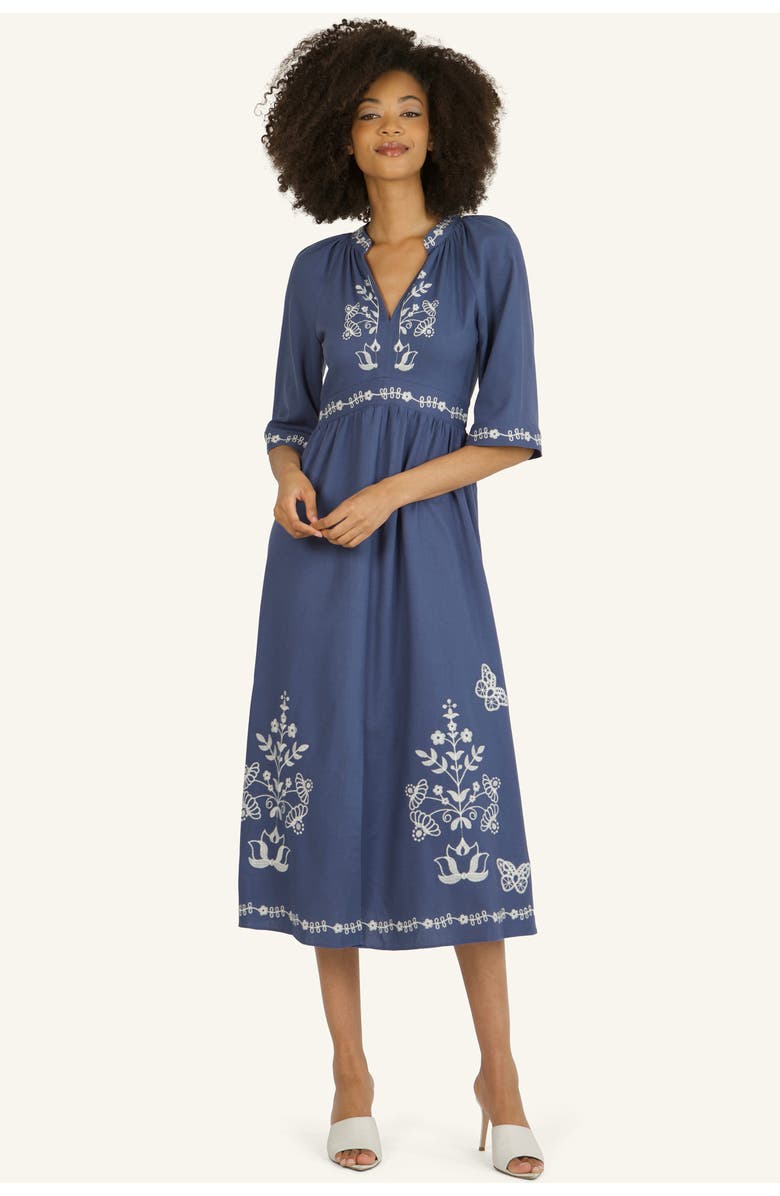Super Natural by Secret Mission Roam Dress, Main, color, Blue With Off-White Embroidery